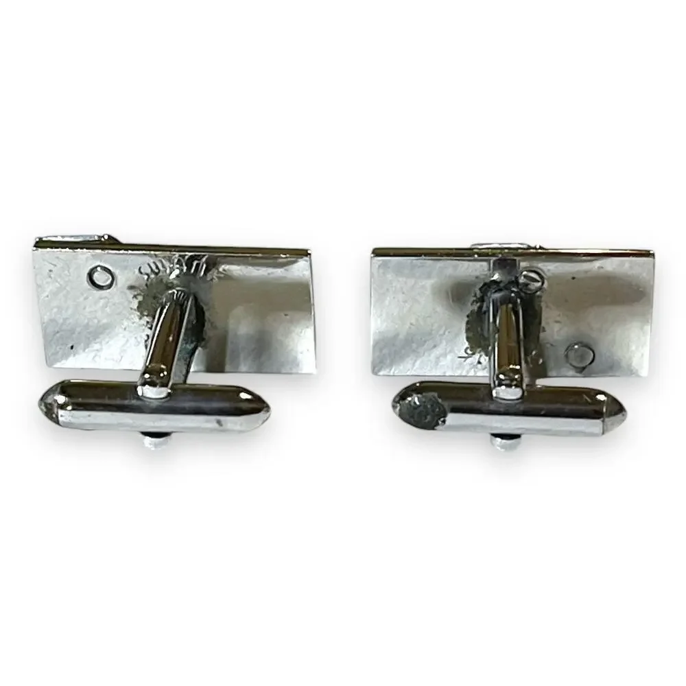 Vintage Swank Cufflinks Mens Silver Tone Blue Stripe Filigree Crosshatch Signed